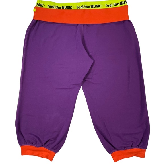 Zumba size large bright purple, yellow, & blue capri sweatpants, EUC, like new - Picture 11 of 15